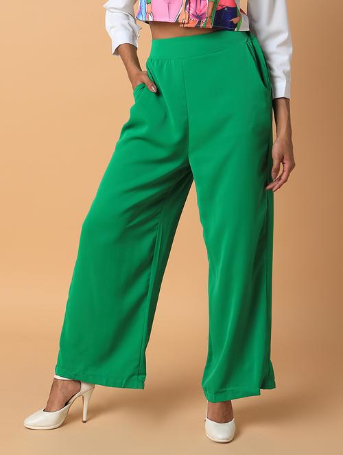 women green viscose wide leg trouser - 21514474 -  Standard Image - 0