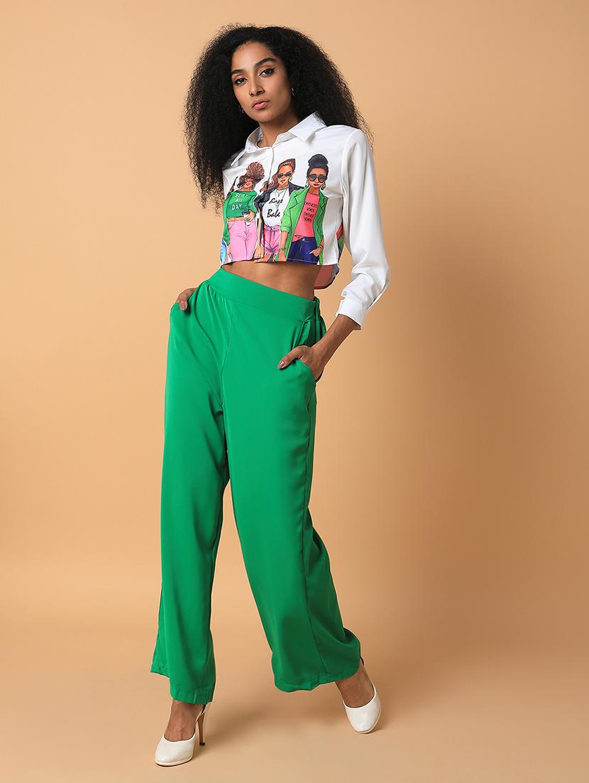 women green viscose wide leg trouser - 21514474 - Standard Image - 3