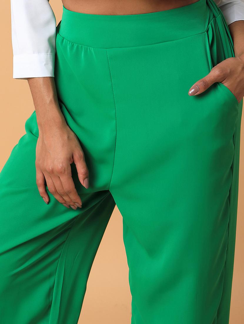 women green viscose wide leg trouser - 21514474 - Standard Image - 5