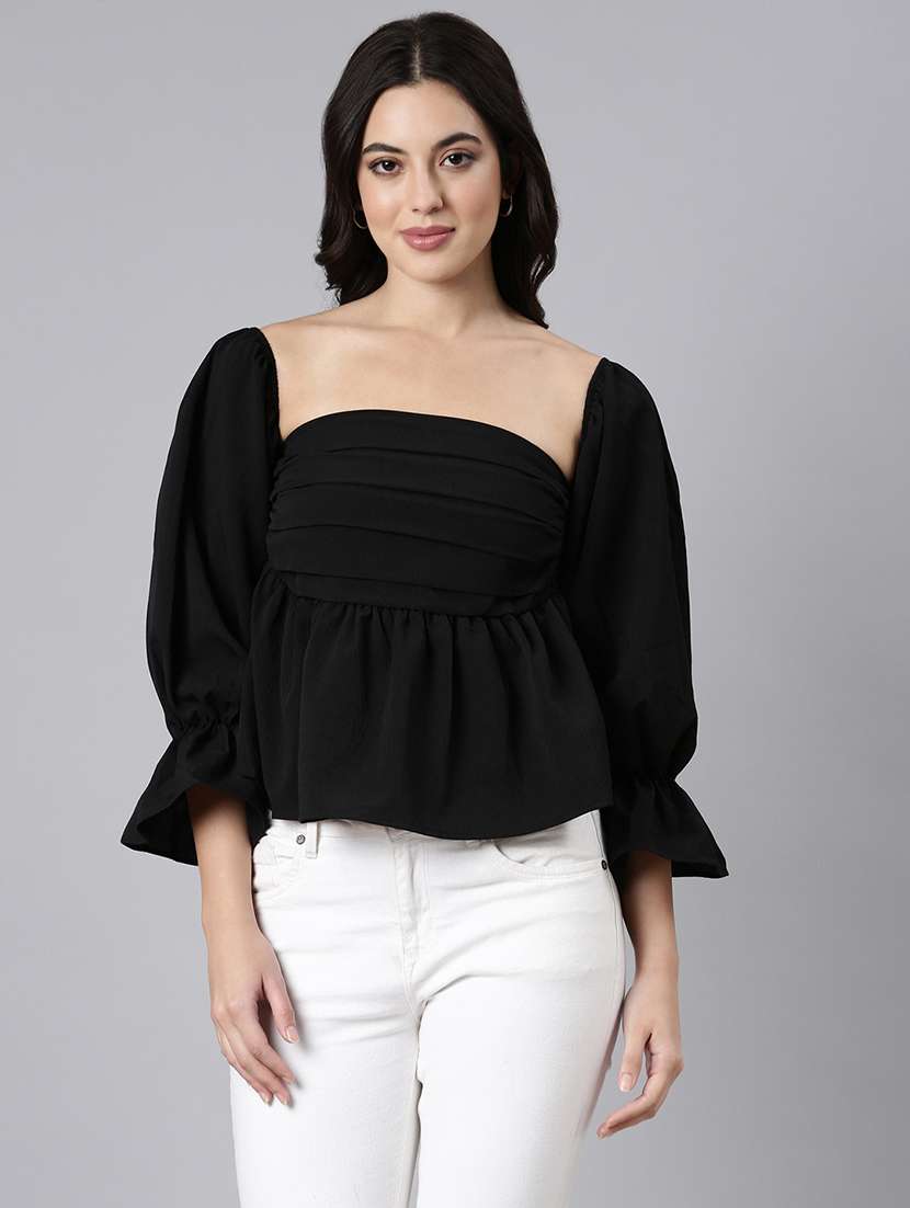 women black solid peplum top - 21514487 -  Zoom Image - 0
