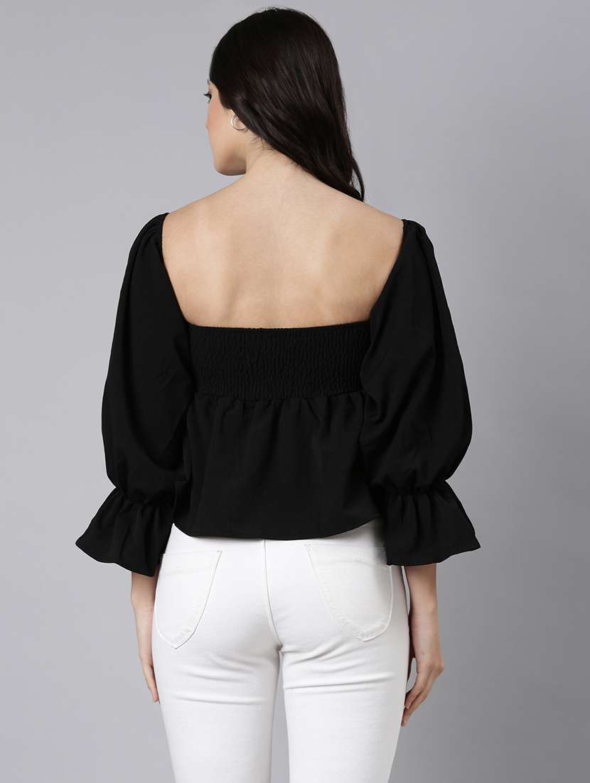 women black solid peplum top - 21514487 -  Standard Image - 3