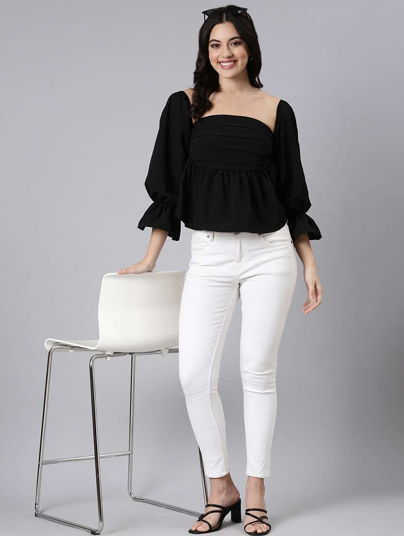 women black solid peplum top - 21514487 -  Standard Image - 5