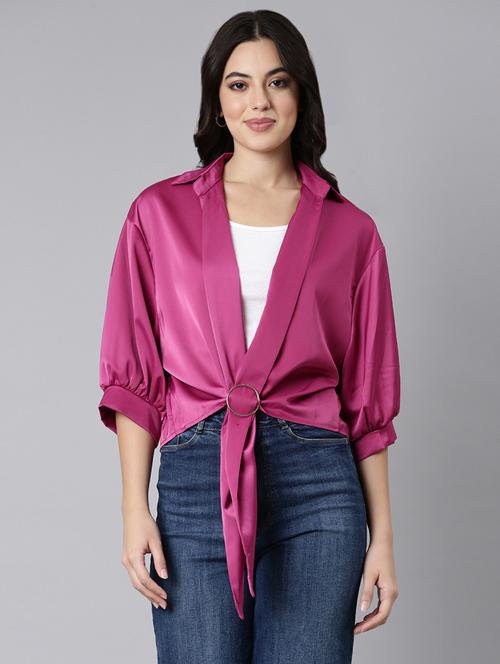 women solid collared shirt style top - 21514489 - Standard Image - 0