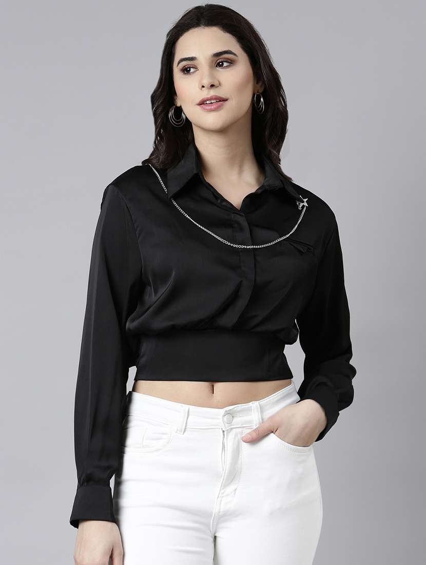 women solid collared blouson top - 21514495 - Zoom Image - 0