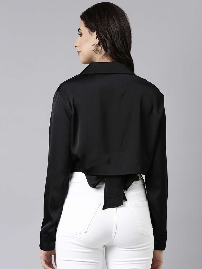 women solid collared blouson top - 21514495 - Standard Image - 3
