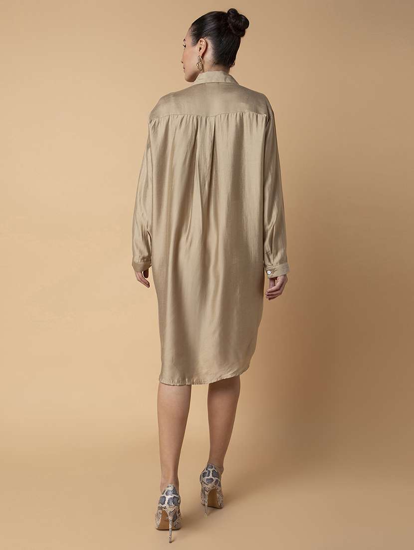 women gold solid shirt dress - 21514531 -  Standard Image - 3