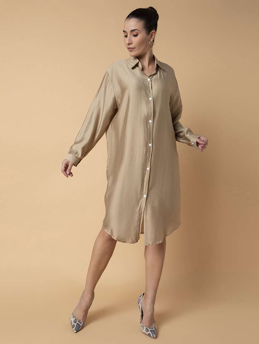 women gold solid shirt dress - 21514531 -  Standard Image - 5