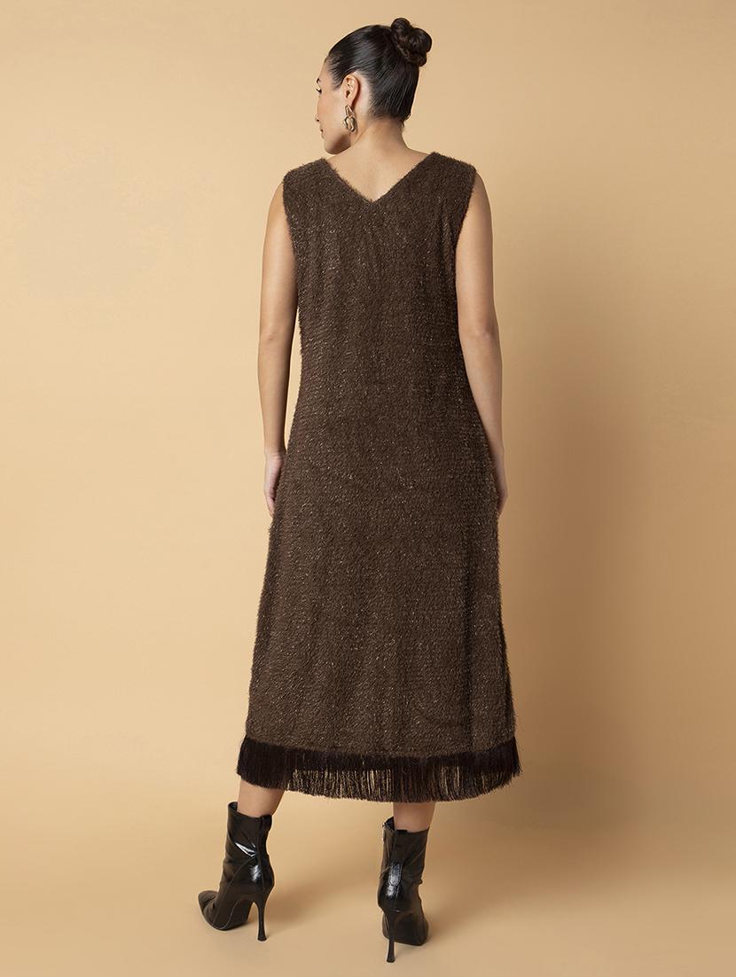 women brown solids sleeveless a-line dress - 21514532 - Standard Image - 3