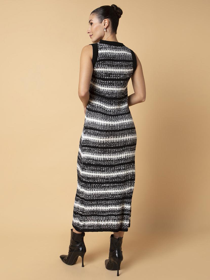 women black self design sleeveless a-line dress - 21514535 - Standard Image - 3