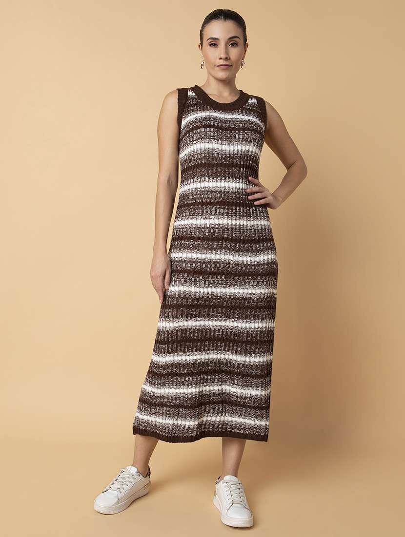 women brown stripes sheath dress