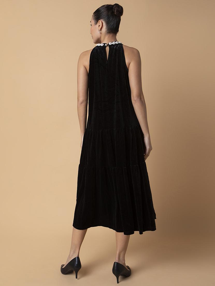 women black solid a-line dress - 21514546 - Standard Image - 3