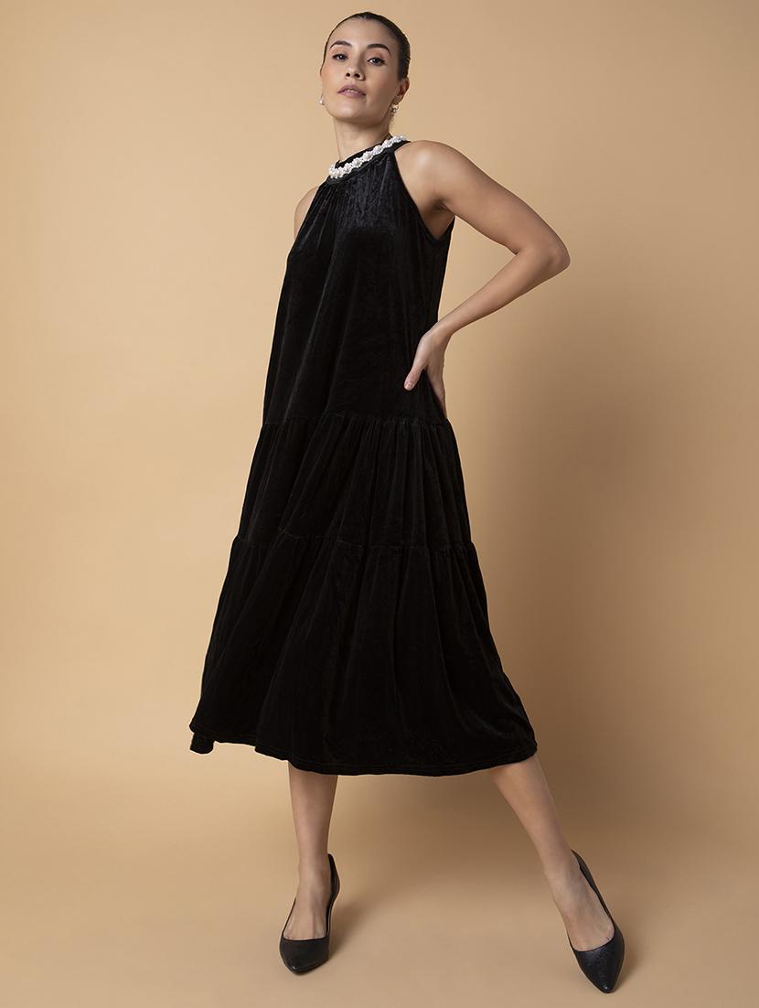 women black solid a-line dress - 21514546 - Standard Image - 5