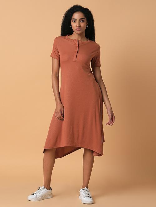 women rust solids short sleeves a-line dress - 21514550 - Standard Image - 0