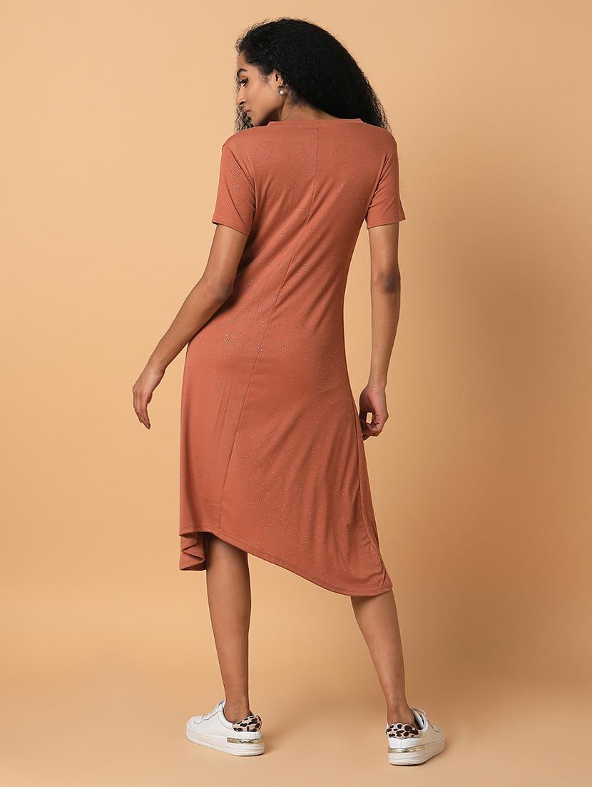 women rust solids short sleeves a-line dress - 21514550 - Standard Image - 3