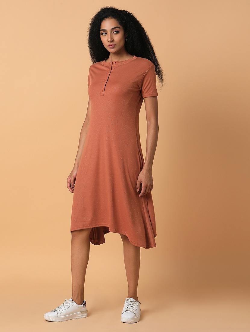 women rust solids short sleeves a-line dress - 21514550 - Standard Image - 5