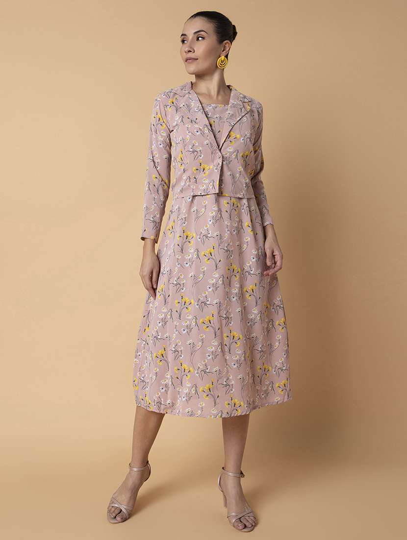 women floral printed a-line dress with shrug
