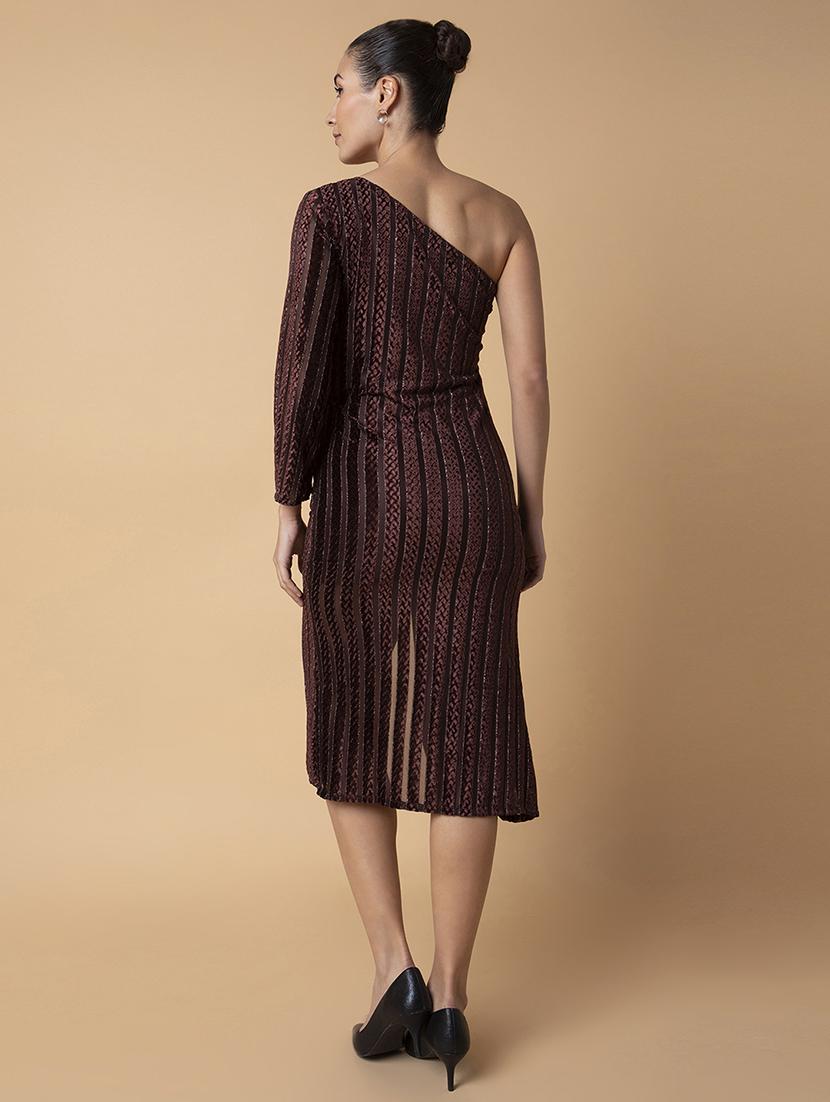 women brown single shoulder neck wrap dress - 21514553 - Standard Image - 3