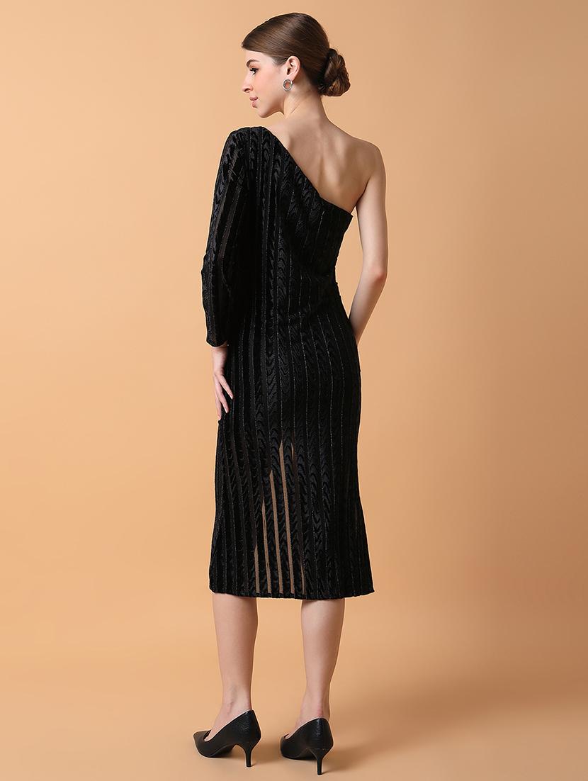 women black single shoulder neck wrap dress - 21514554 - Standard Image - 3