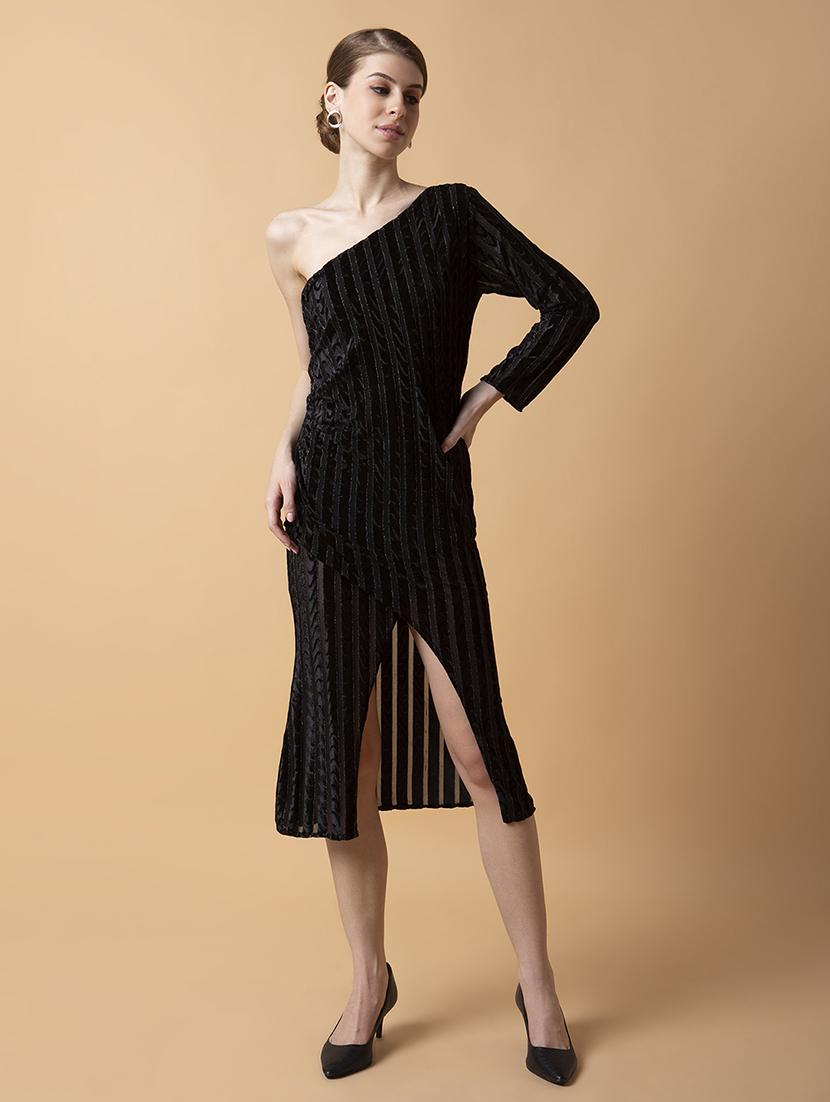 women black single shoulder neck wrap dress - 21514554 - Standard Image - 5