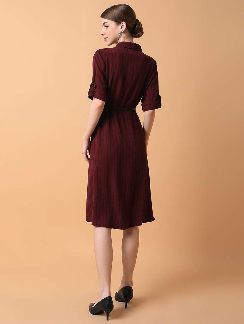 women maroon stripes a-line dress - 21514557 -  Standard Image - 3