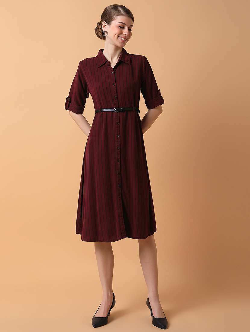 women maroon stripes a-line dress - 21514557 -  Standard Image - 5