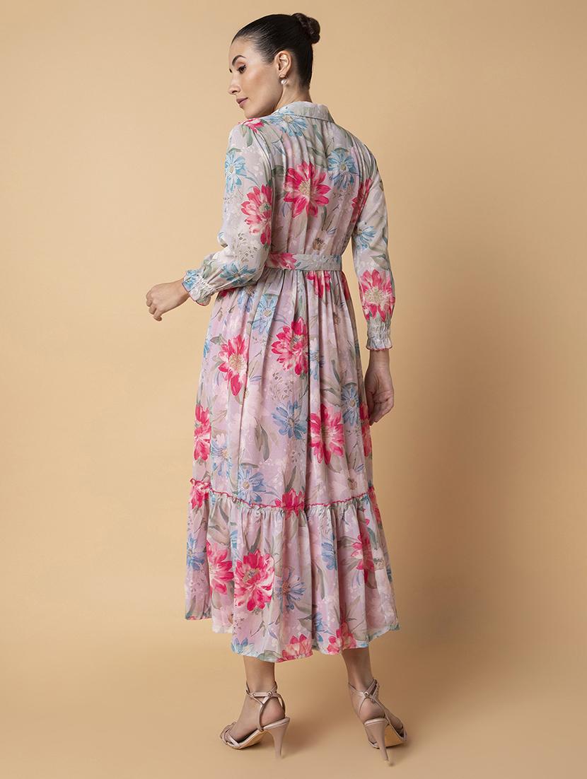 women floral printed tiered dress with shrug - 21514559 - Standard Image - 3