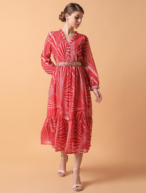 women pink printed v neck fit & flare dress - 21514561 -  Standard Image - 0