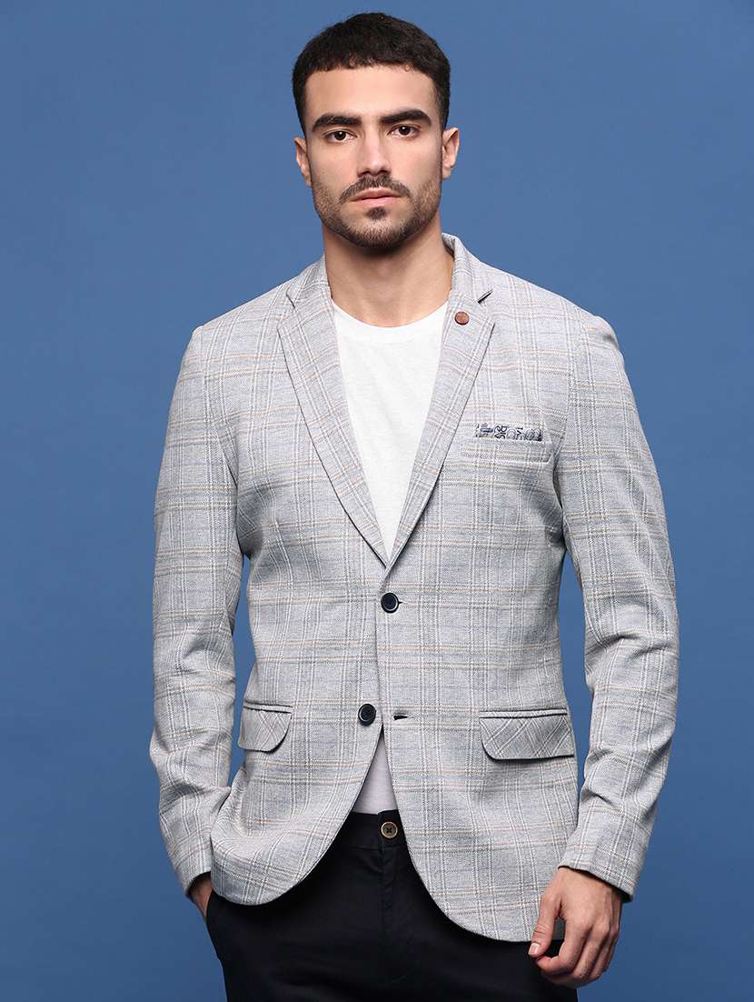 men long sleeve checks casual blazer