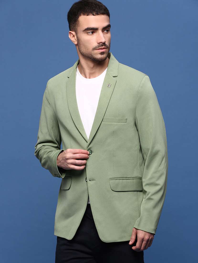 men green solid casual blazer