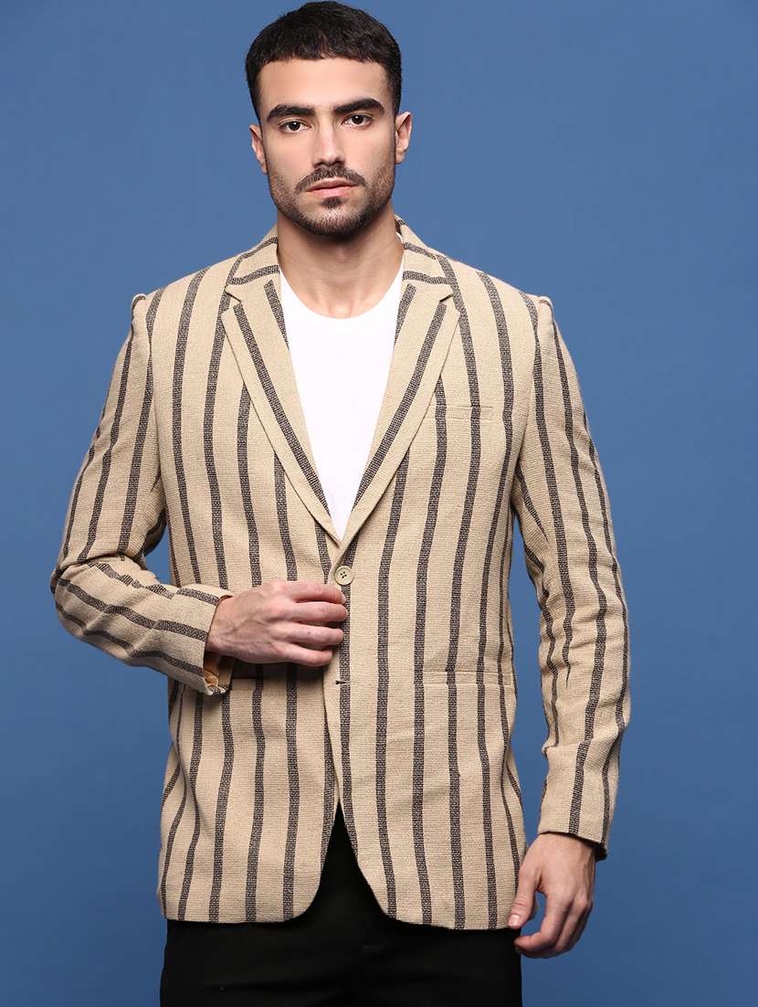 men stripes single breasted casual blazer
