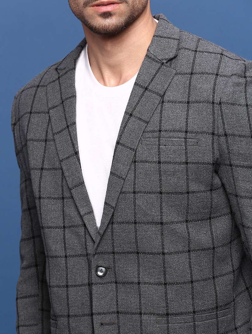 men long sleeve checks single breasted casual blazer - 21514598 -  Standard Image - 5