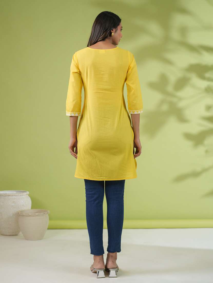 women chikankari work round neck kurti - 21514599 - Standard Image - 3