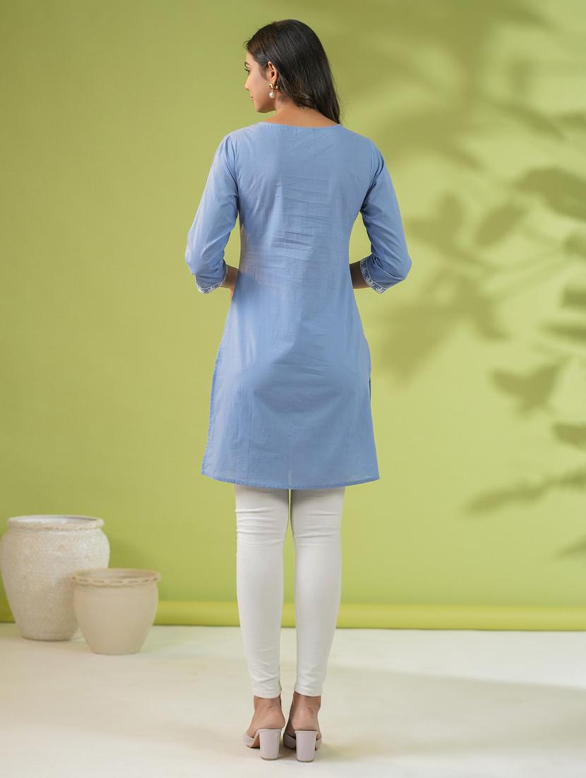 women chikankari work round neck kurti - 21514602 - Standard Image - 3