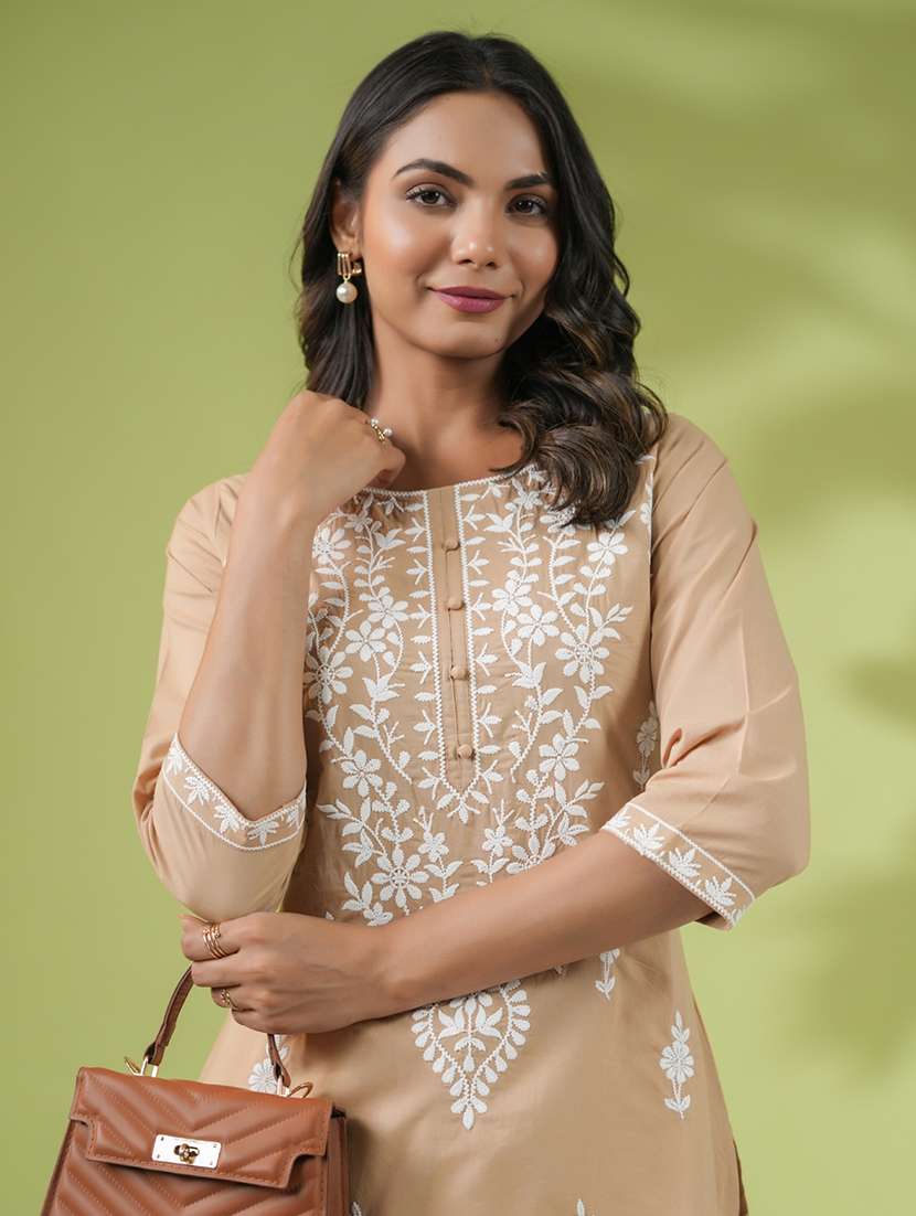 women chikankari work round neck kurti - 21514604 -  Standard Image - 5