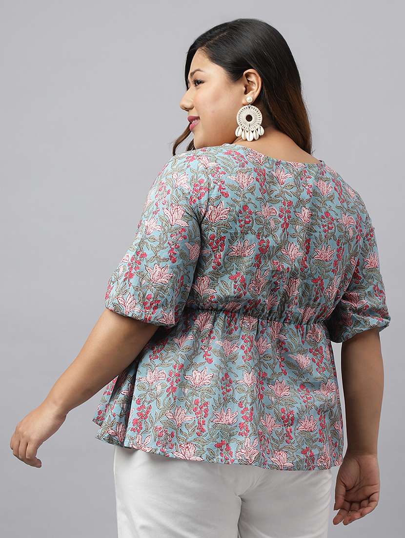 women aqua blue floral printed peplum top - 21514610 -  Standard Image - 3