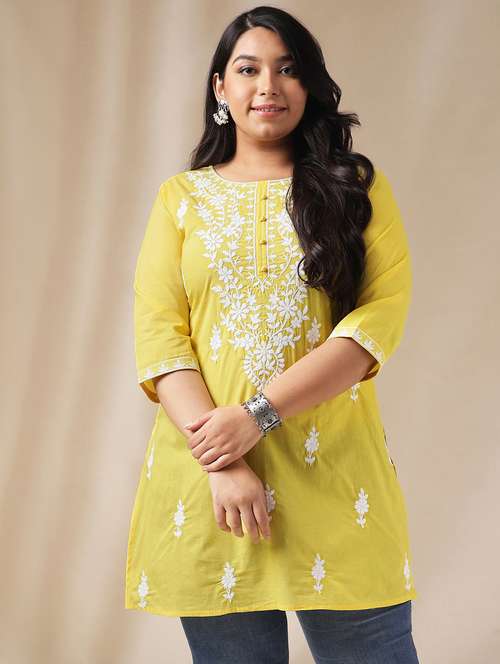 women chikankari work round neck kurti - 21514619 -  Standard Image - 0