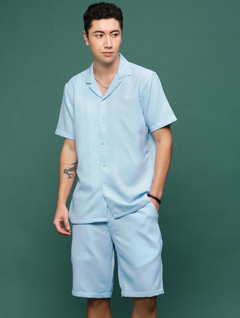 men collared solid co-ord set