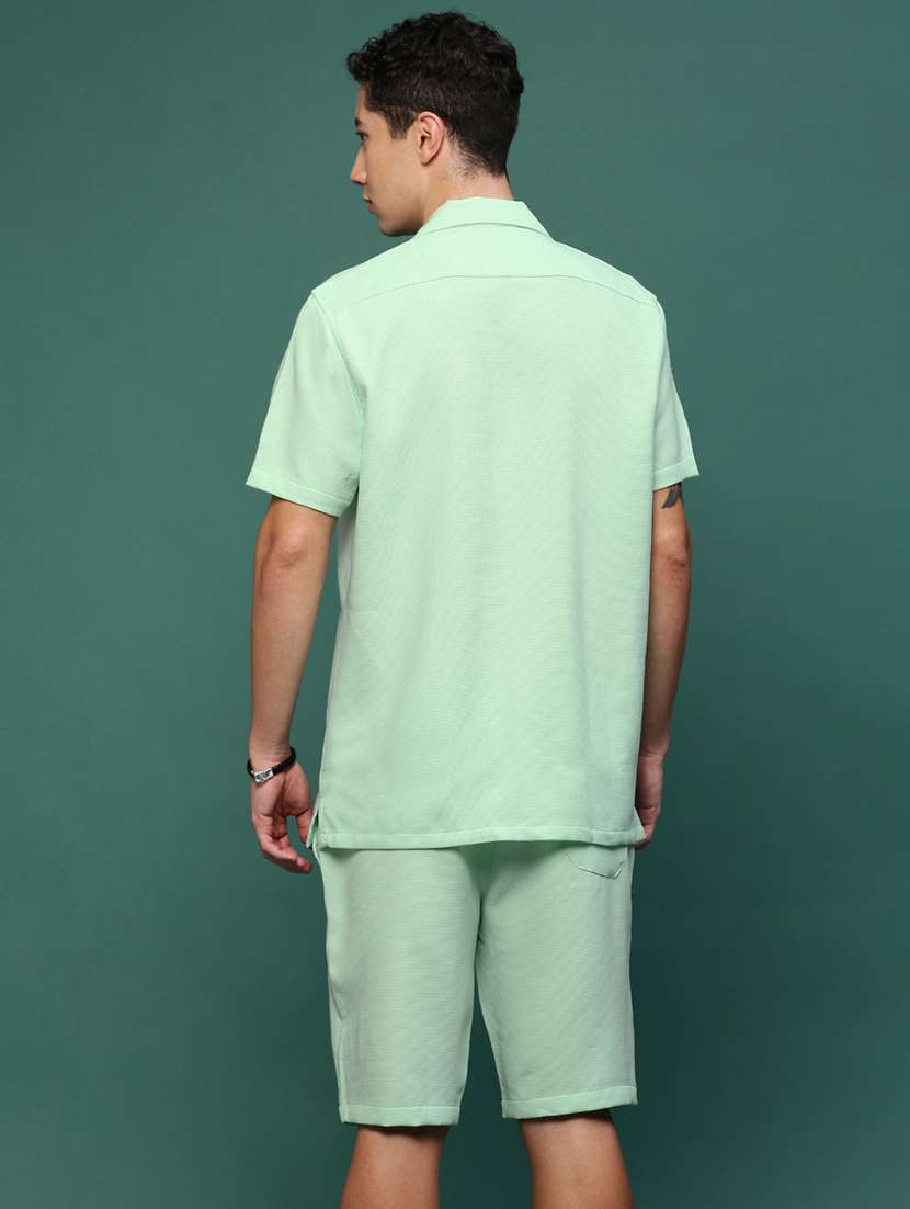 men green cotton blend shirt & shorts co-ord set - 21514639 -  Standard Image - 3