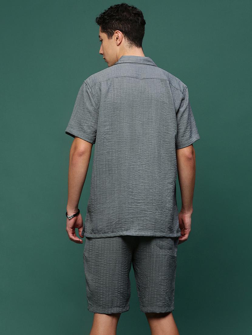 men grey cotton blend shirt & shorts co-ord set - 21514663 - Standard Image - 3