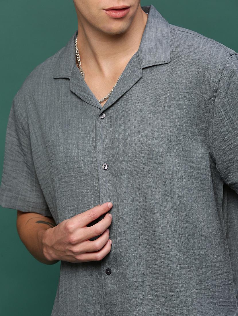 men grey cotton blend shirt & shorts co-ord set - 21514663 - Standard Image - 5