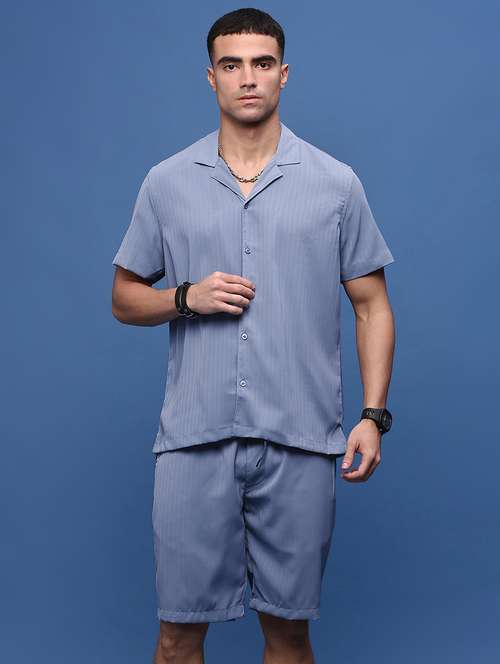 men purist blue self design co-ord sets - 21514668 - Standard Image - 0