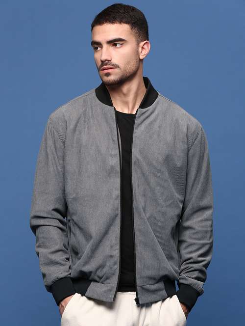 men grey solid long sleeve casual jacket - 21514674 - Standard Image - 0