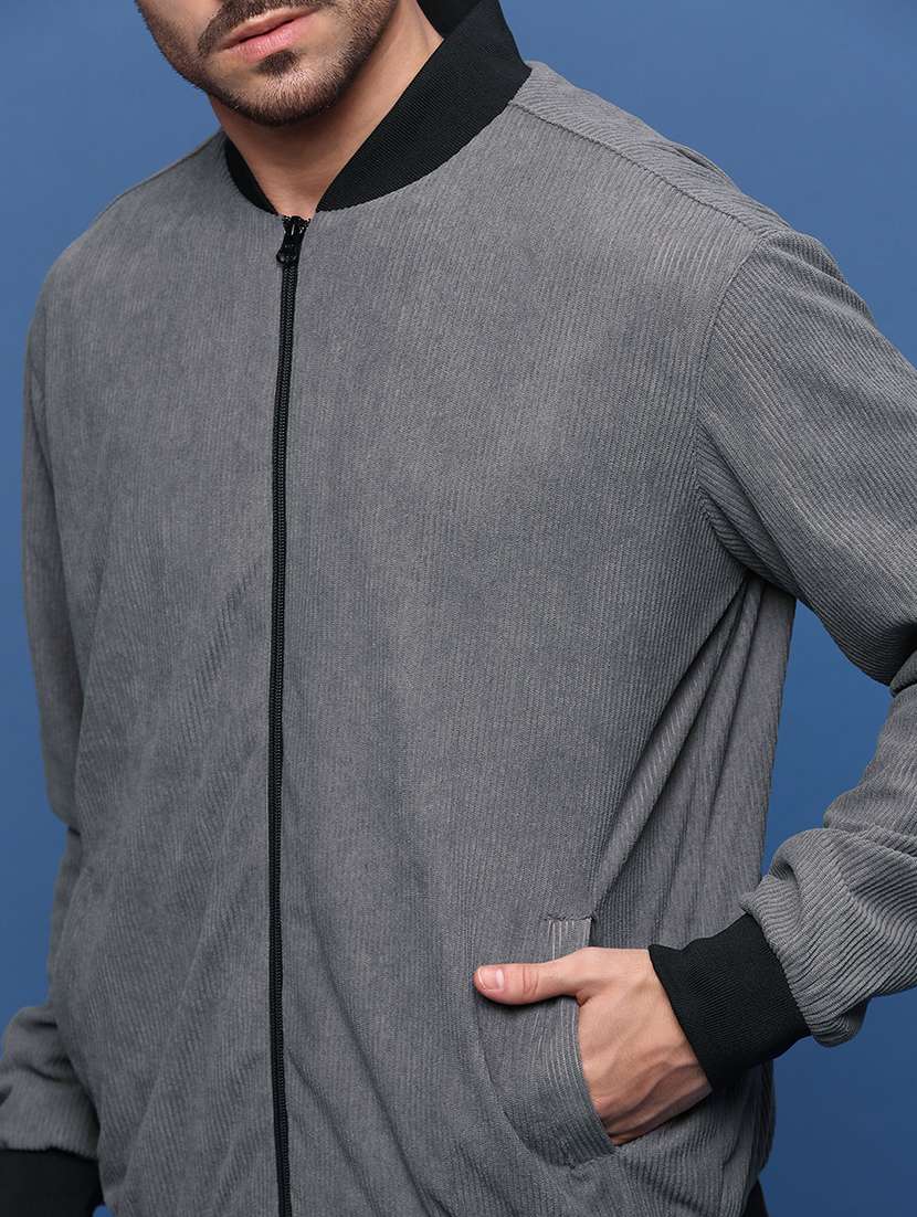 men grey solid long sleeve casual jacket - 21514674 - Standard Image - 5