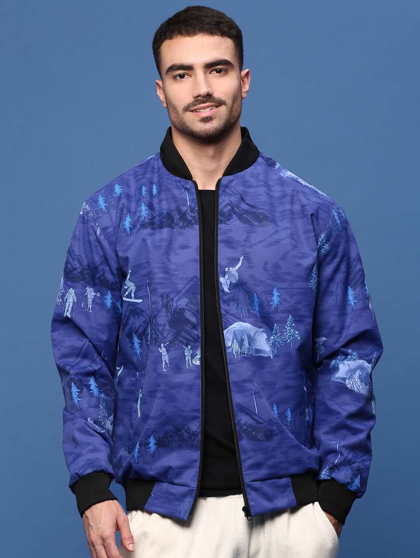 men blue graphic bomber jacket