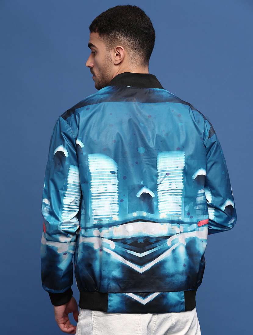 men blue printed bomber jacket - 21514679 -  Standard Image - 3