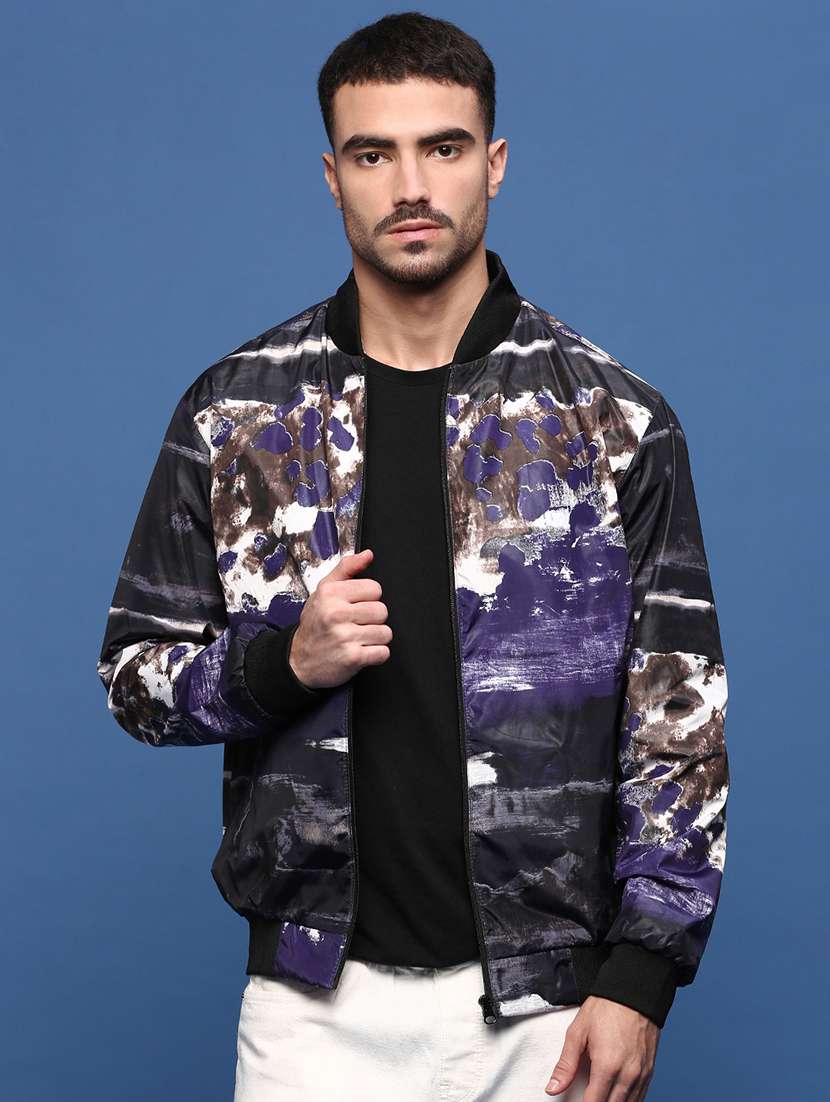 men long sleeve abstract printed bomber jacket