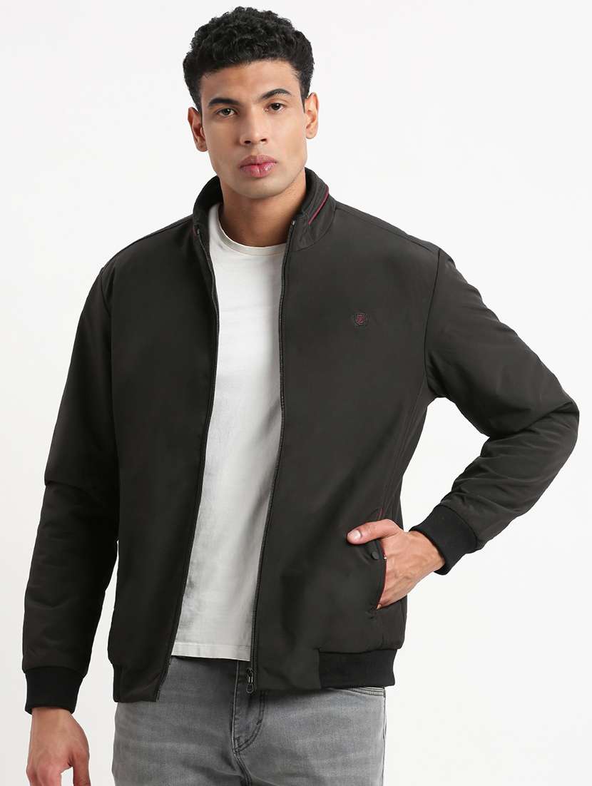 men black solid bomber jacket