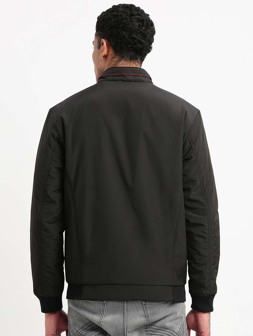 men black solid bomber jacket - 21514681 -  Standard Image - 3