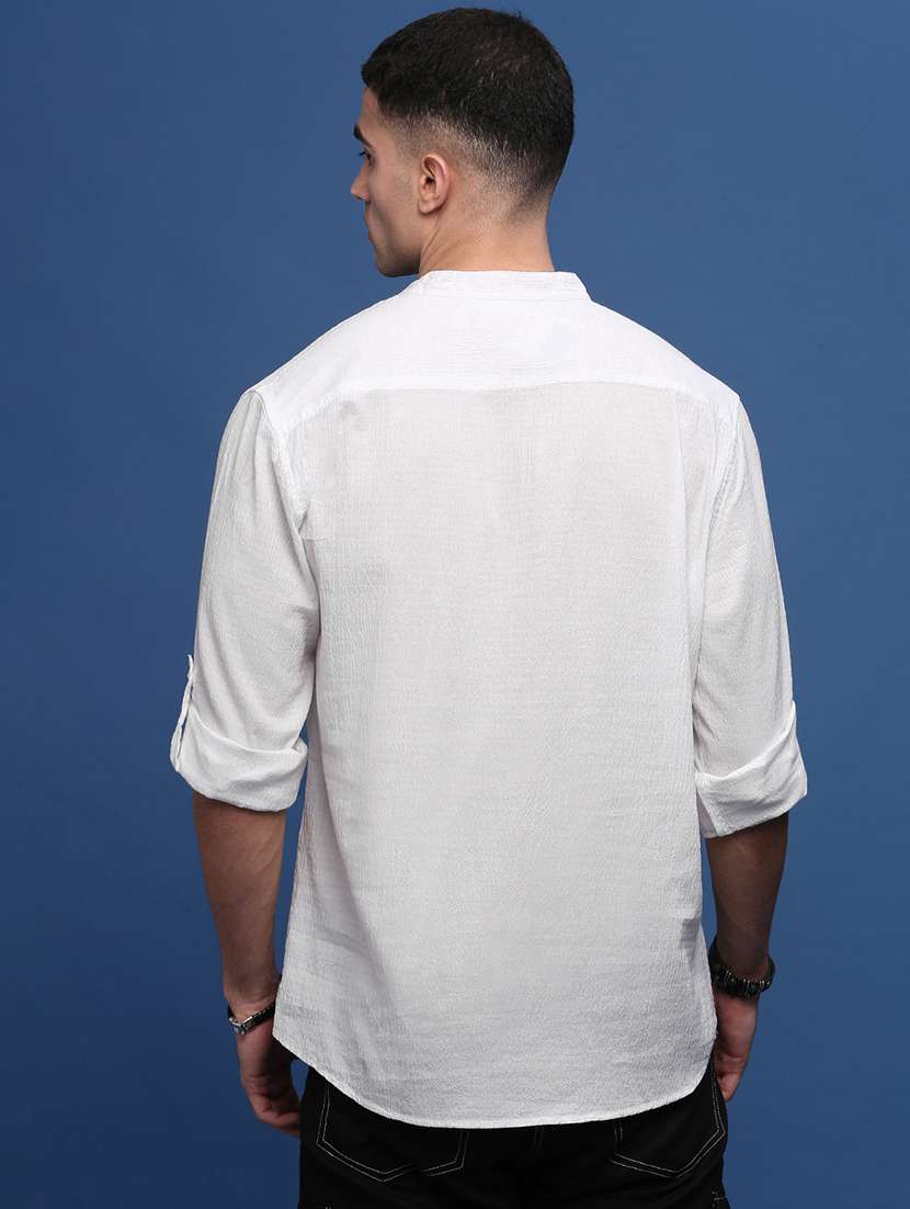 men mandarin neck solid short kurta - 21514684 -  Standard Image - 3