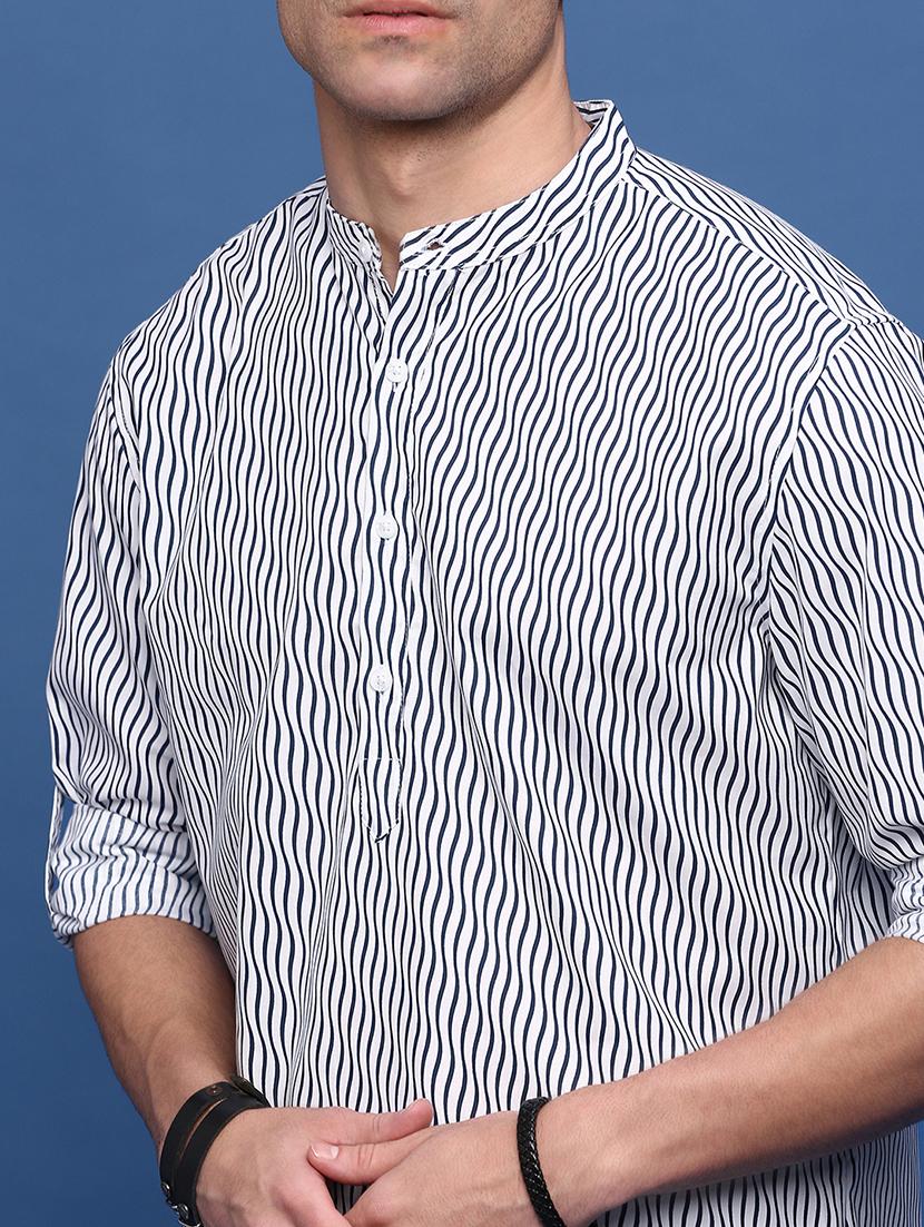 men mandarin neck stripes short kurta - 21514688 - Standard Image - 5
